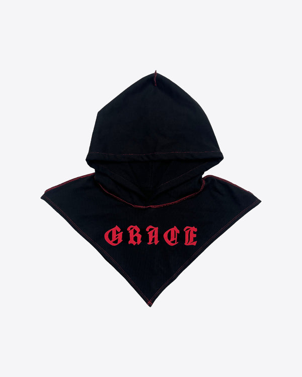 BLACK GRACE HOOD WITH RED STITCH