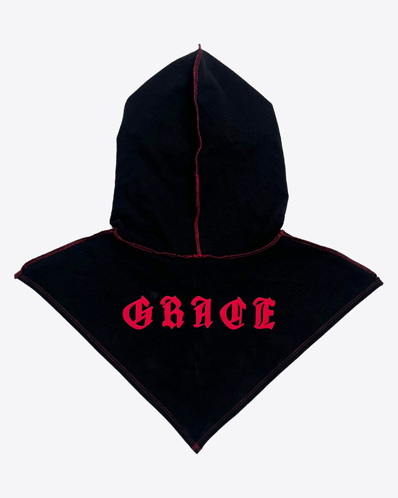 BLACK GRACE HOOD WITH RED STITCH