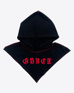BLACK GRACE HOOD WITH RED STITCH